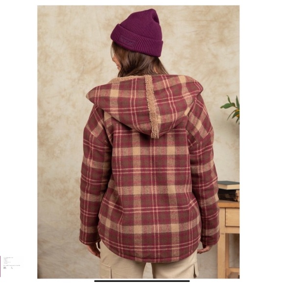 Plaid Hooded Jacket - Brown and Red - Picture 2 of 3